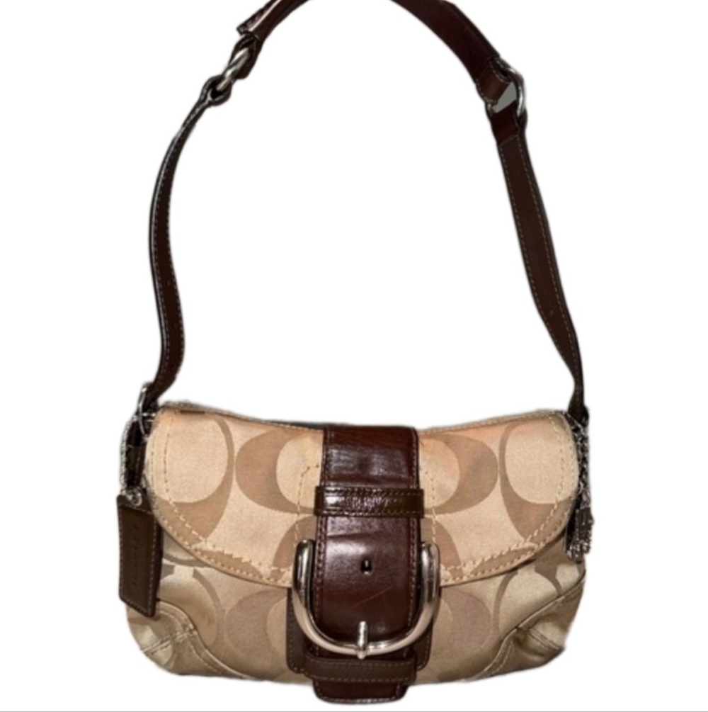 Coach Soho Khaki Signature Buckle Flap Baguette Shoulder Bag